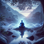 Monk meditating surrounded by water