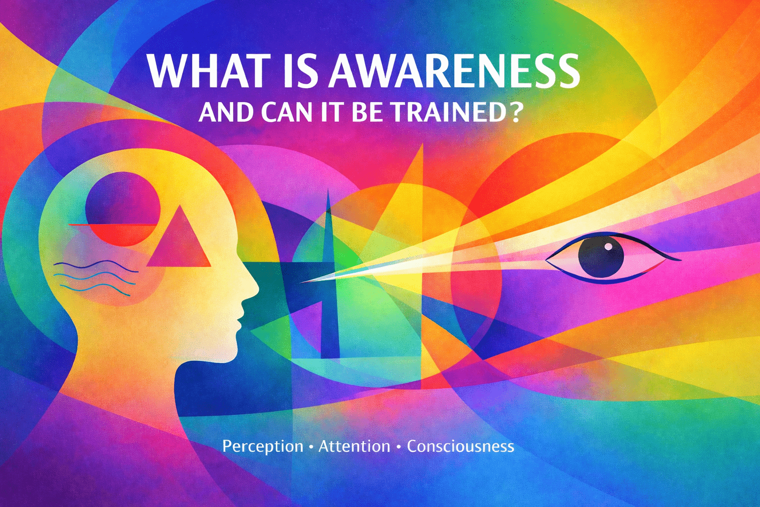 Title card for What is Awareness featuring bright colours and abstract shapes
