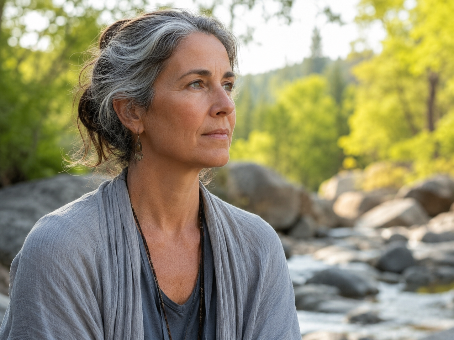 Older woman looking wistfully into the distance